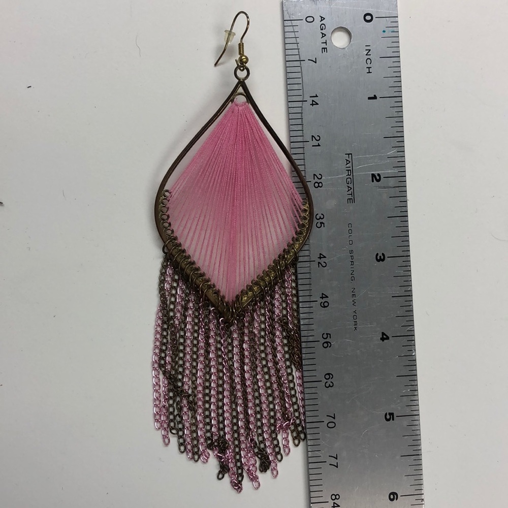 Peruvian Thread Pink Silk Thread Earrings - image 7